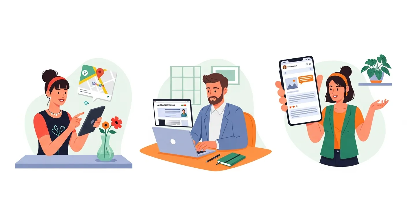 Artisan français consultant son site internet et sa fiche Google sur un ordinateur